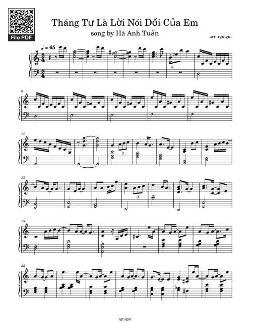 Tháng Tư Là Lời Nói Dối Của Em Sheet Piano