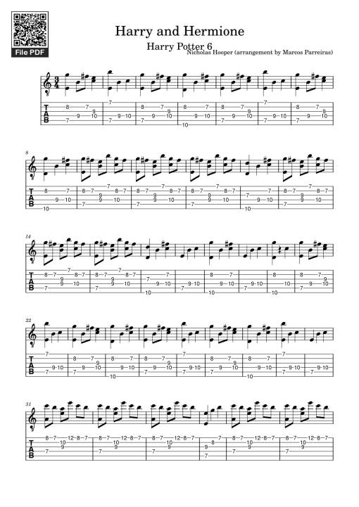 Harry and Hermione Sheet Guitar TAB