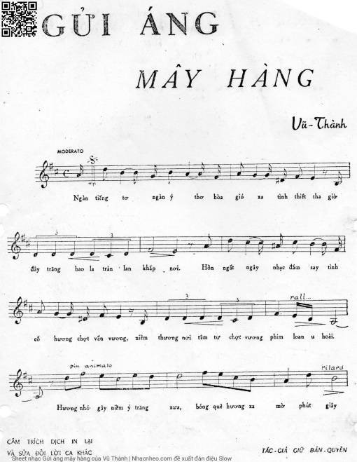 Sheet nhạc PDF bài Gửi áng mây hàng