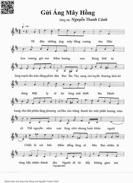 Sheet nhạc PDF bài Gửi áng mây hồng