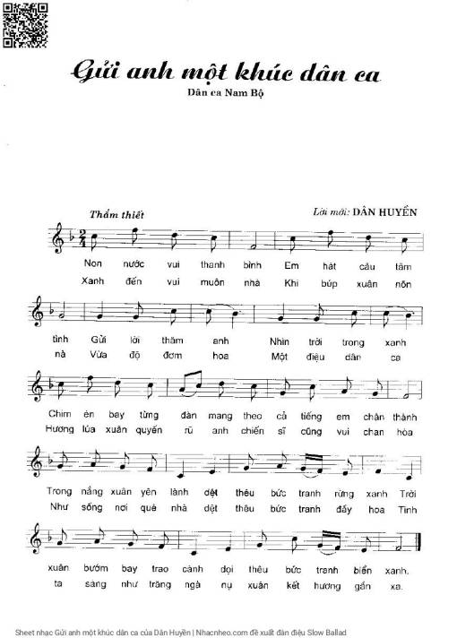 Sheet nhạc PDF bài Gửi anh một khúc dân ca