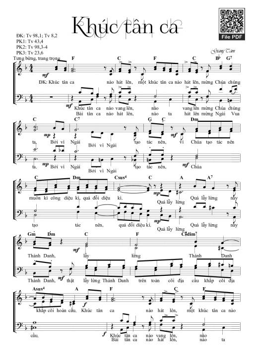 Sheet nhạc PDF bài Khúc Tân Ca - Giang Tâm