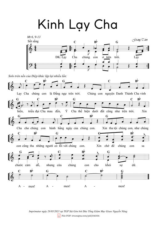 Sheet nhạc PDF bài Kinh Lạy Cha - Giang Tâm