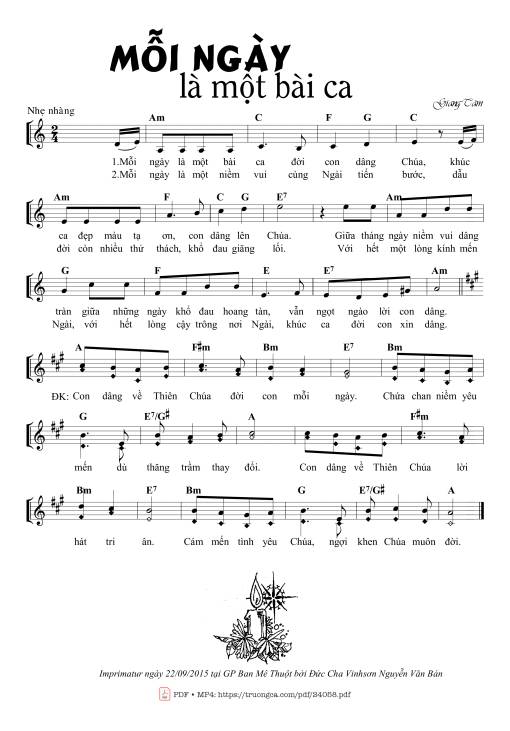 Sheet nhạc PDF bài Mỗi Ngày Là Một Bài Ca