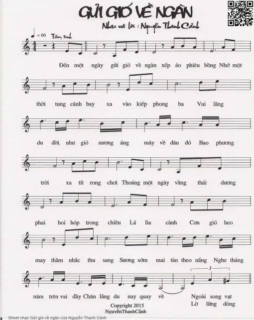 Sheet nhạc PDF bài Gửi gió về ngàn