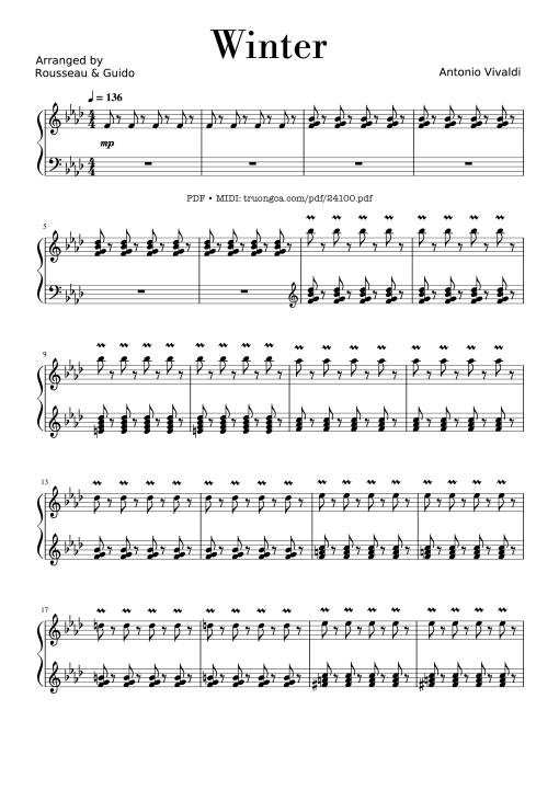 Winter - Vivaldi (Rousseau Version Original) Sheet Piano