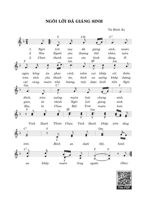 Sheet nhạc PDF bài Ngôi Lời Đã Giáng Sinh