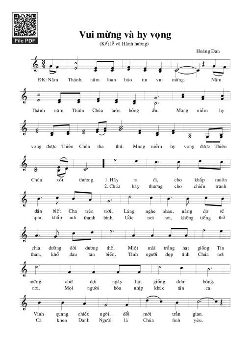 Sheet nhạc PDF bài Vui Mừng Và Hy Vọng