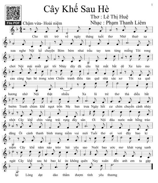 Sheet nhạc PDF bài Cây khế sau hè