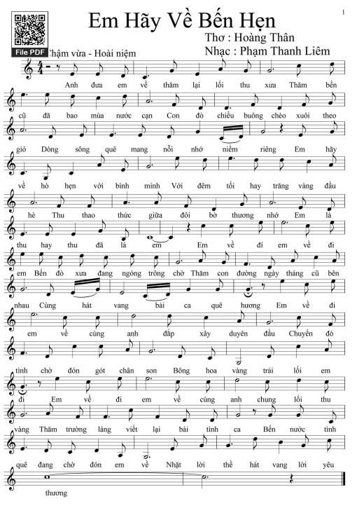 Sheet nhạc PDF bài Em hãy về bến hẹn