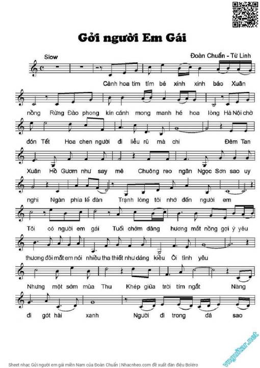 Sheet nhạc PDF bài Gửi người em gái miền Nam