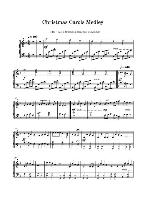 Christmas Carols Medley Sheet Piano Easy