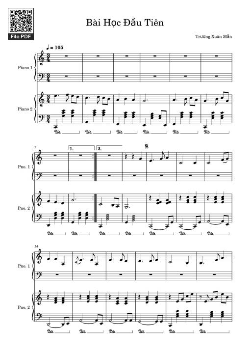 Sheet nhạc PDF bài Bài Học Đầu Tiên Sheet Piano