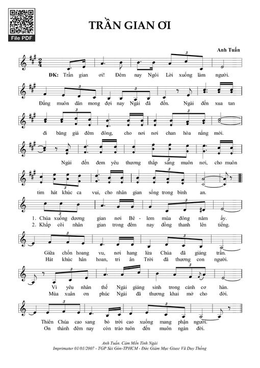 Sheet nhạc PDF bài Trần Gian Ơi