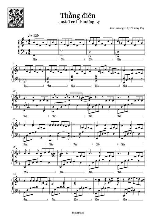 Sheet nhạc PDF bài Thằng điên Sheet Piano
