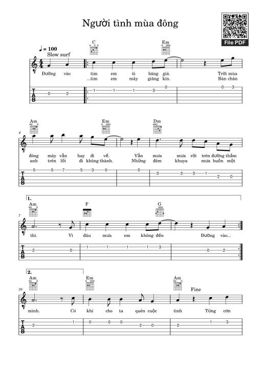 Người tình mùa đông Sheet Guitar TAB