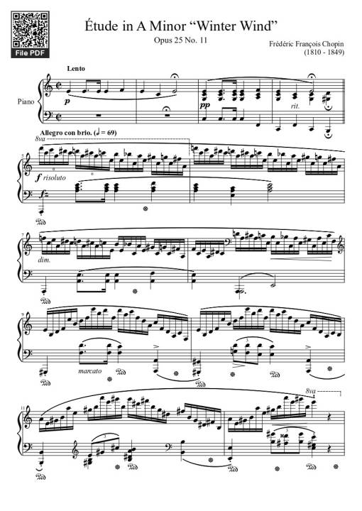 Étude Opus 25 No. 11 in A Minor “Winter Wind” Sheet Piano