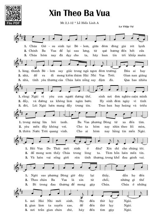 Sheet nhạc PDF bài Xin Theo Ba Vua