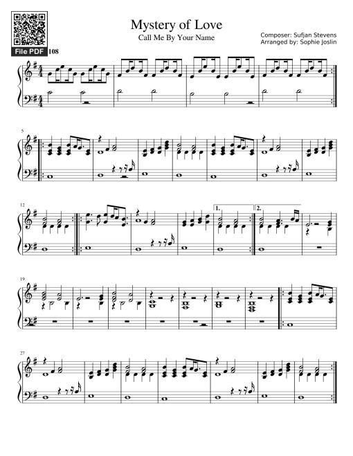 Mystery of Love Sheet Piano