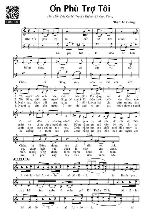 Sheet nhạc PDF bài Thánh Vịnh 120, Ơn Phù Trợ Tôi
