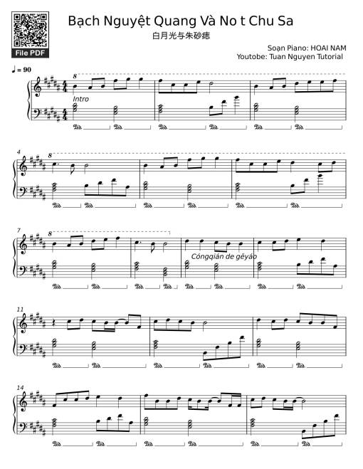Sheet nhạc PDF bài Bạch Nguyệt Quang Và No t Chu Sa Sheet Piano