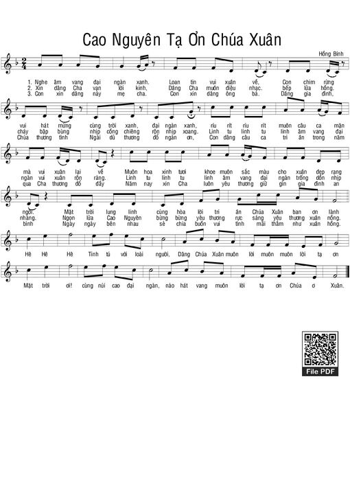 Sheet nhạc PDF bài Cao nguyên tạ ơn Chúa Xuân