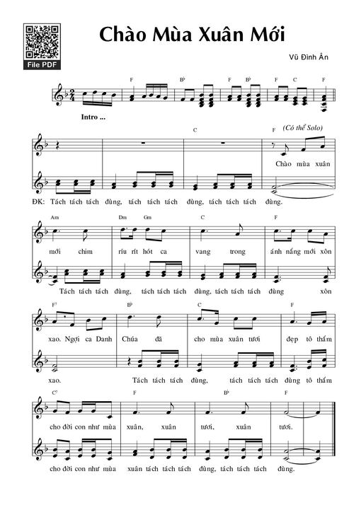 Sheet nhạc PDF bài Chào mùa xuân mới