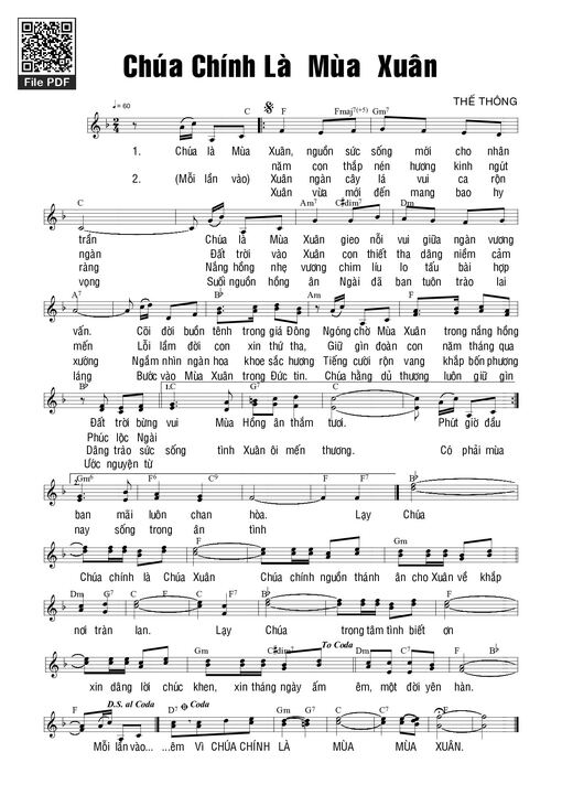 Sheet nhạc PDF bài Chúa chính là mùa xuân (2 bè)