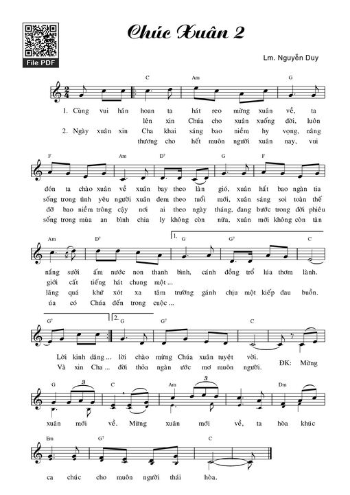 Sheet nhạc PDF bài Chúc xuân. 2 - Nguyễn Duy