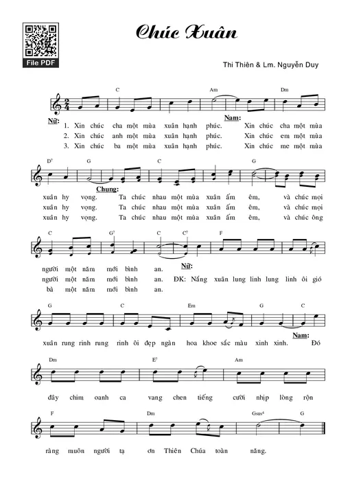 Sheet nhạc PDF bài Chúc xuân - Nguyễn Duy