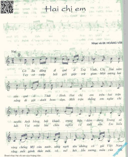 Sheet nhạc PDF bài Hai chị em - Hoàng Vân