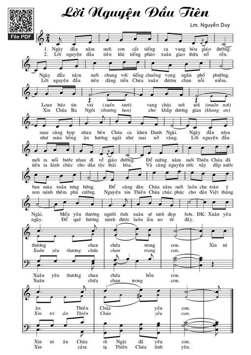 Sheet nhạc PDF bài Lời nguyện đầu tiên