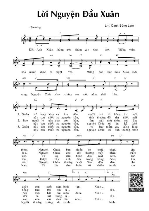 Sheet nhạc PDF bài Lời nguyện đầu xuân