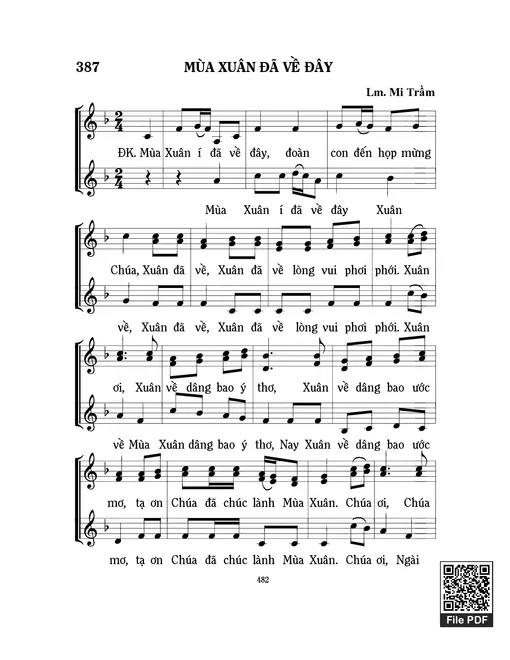 Sheet nhạc PDF bài Mùa xuân đã về đây