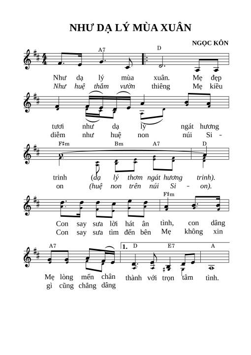 Sheet nhạc PDF bài Như dạ lý mùa xuân