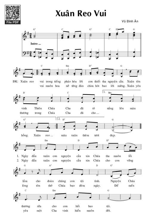 Sheet nhạc PDF bài Xuân reo vui - Vũ Đình Ân