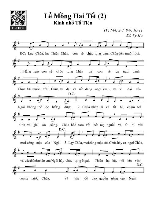 Sheet nhạc PDF bài Thánh Vịnh 144, Lễ Mồng Hai Tết