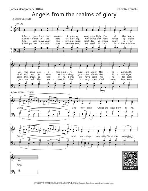 Angels from the realms of glory Sheet Piano