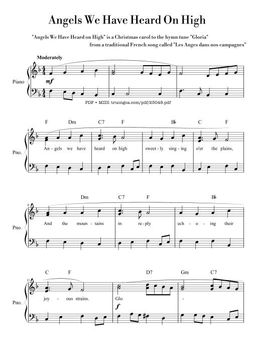 Angels We Have Heard On High Sheet Piano