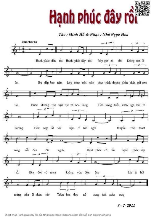 Sheet nhạc PDF bài Hạnh phúc đây rồi
