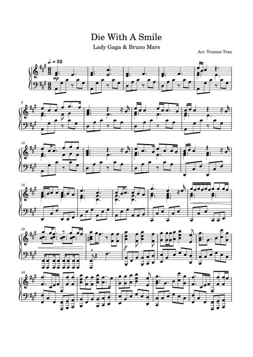 Die With A Smile Sheet Piano