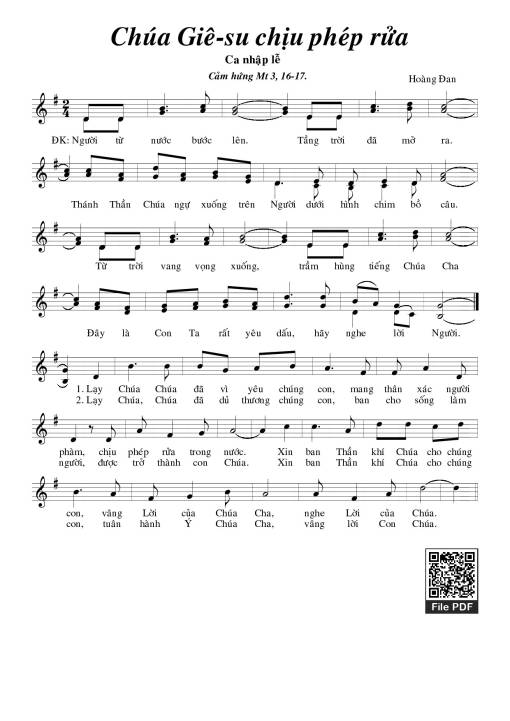 Sheet nhạc PDF bài Chúa Giêsu Chịu Phép Rửa