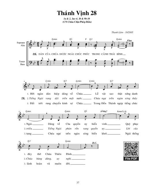 Sheet nhạc PDF bài Thánh Vịnh 28, Chúa Nhật Chúa Chịu Phép Rửa