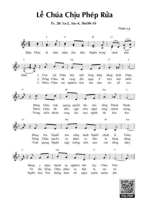 Sheet nhạc PDF bài Thánh Vịnh 28, Lễ Chúa Chịu Phép Rửa