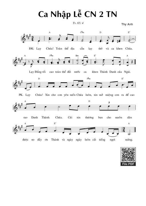 Sheet nhạc PDF bài Thánh Vịnh 65, Ca Nhập Lễ Chúa Nhật 2 Thường Niên