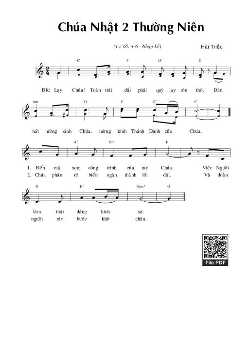 Thánh Vịnh 65, Nhập Lễ Chúa Nhật 2 Thường Niên