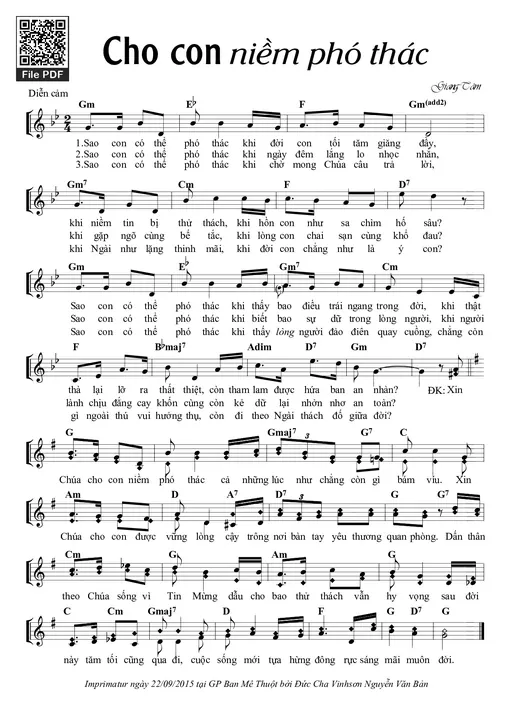 Sheet nhạc PDF bài Cho Con Niềm Phó Thác
