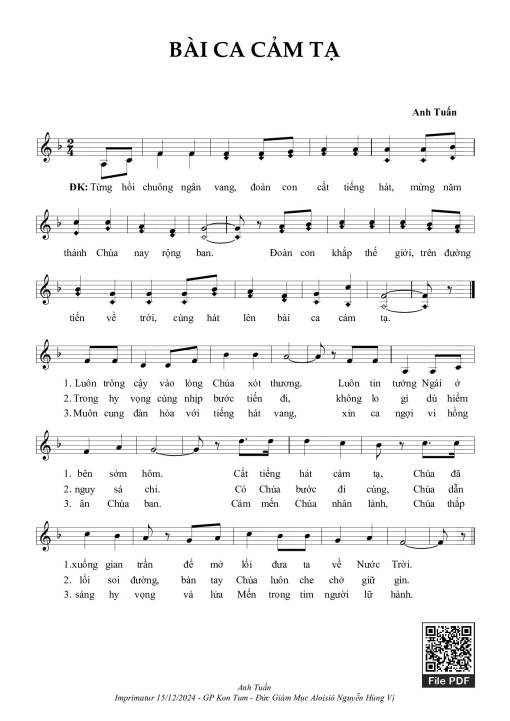 Sheet nhạc PDF bài Bài Ca Cảm Tạ