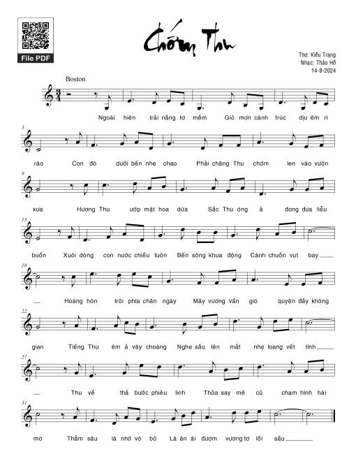 Sheet nhạc PDF bài Chớm Thu - Thảo Hồ