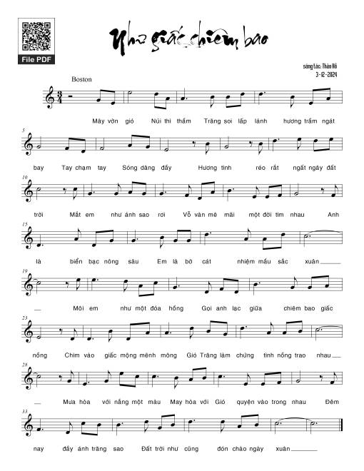 Sheet nhạc PDF bài Như giấc chiêm bao